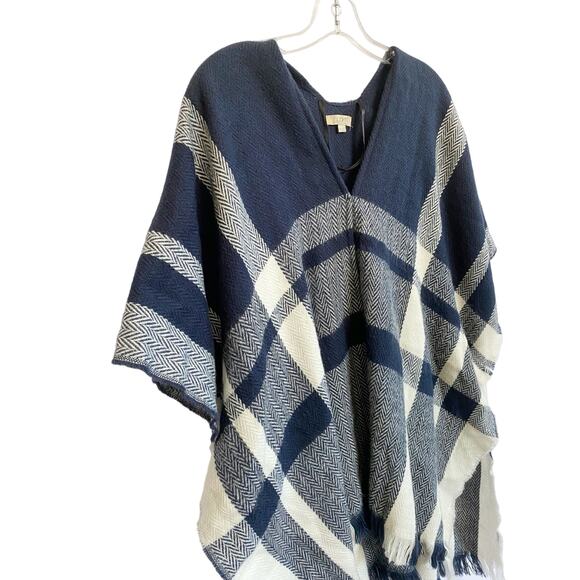 LOFT M/L Boho Blue Poncho Open Front Oversized Shawl Cardigan - Picture 10 of 13